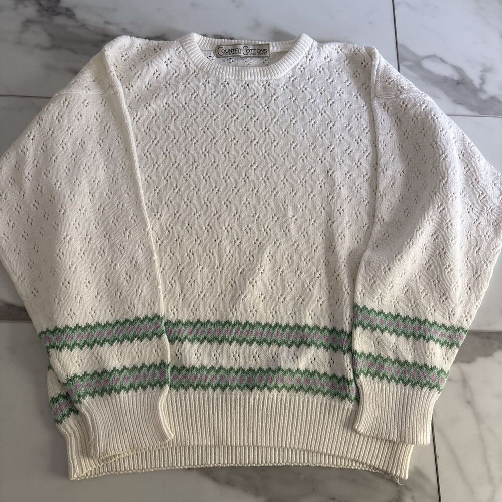 Vintage Country Cottons Hand Framed Cotton Pointelle Cottagecore Knit Sweater